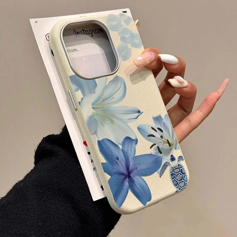 Xiaomi Redmi Note 14 - Elegante Blauwe Lelie Modepatroon Telefoonhoesje voor