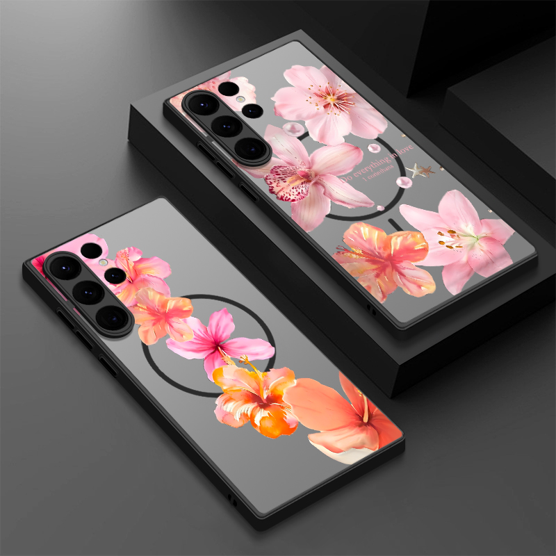 Samsung Galaxy S25 - Roze Bloemen Patroon Magnetische Telefoon Case
